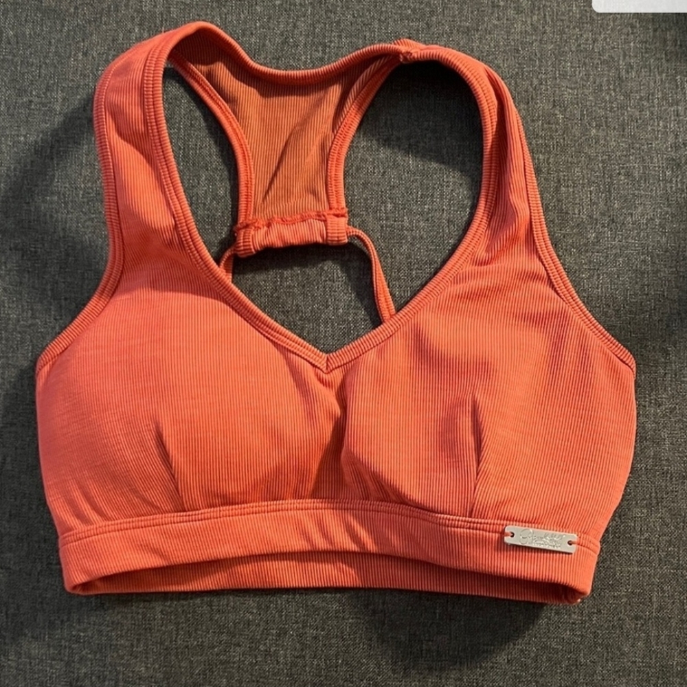 Bombshell Coral Ribbed Sports Bra